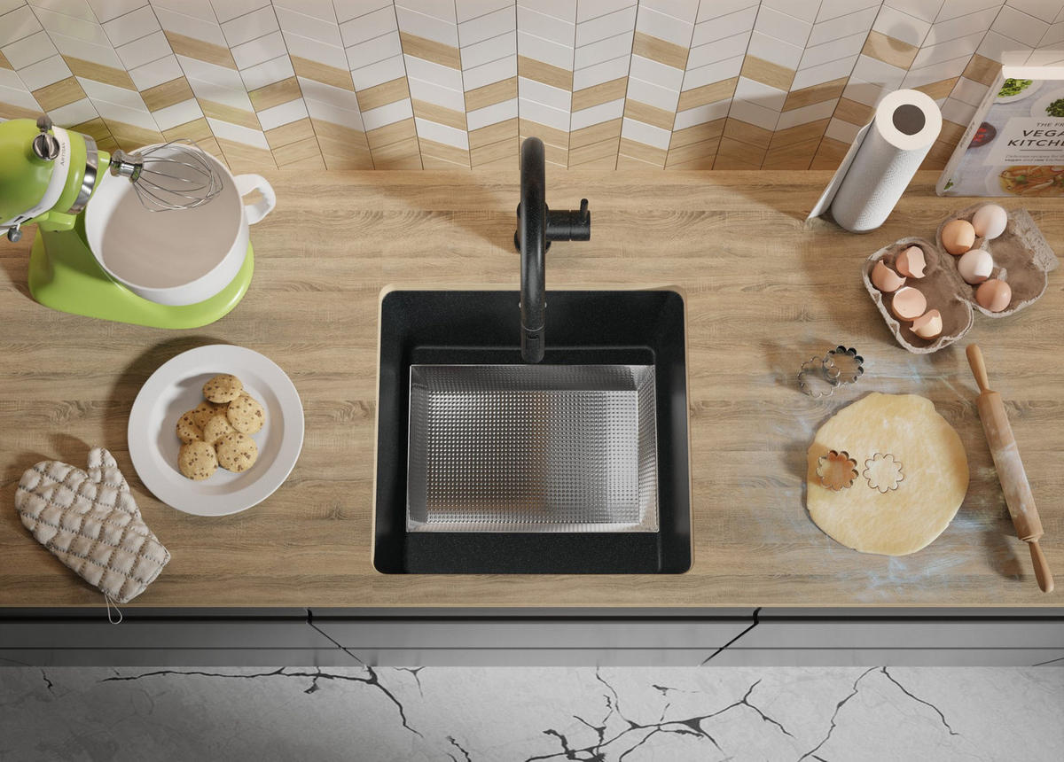 UNTERBAUSPÜLE GRANIT Venedig Easy, 2-er set Anthrazit 46/44 cm 1 Becken + Ablauf-Set ab 50er Unterschrank - Chromfarben/Anthrazit, Kunststoff (46/20/44cm) - Primagran