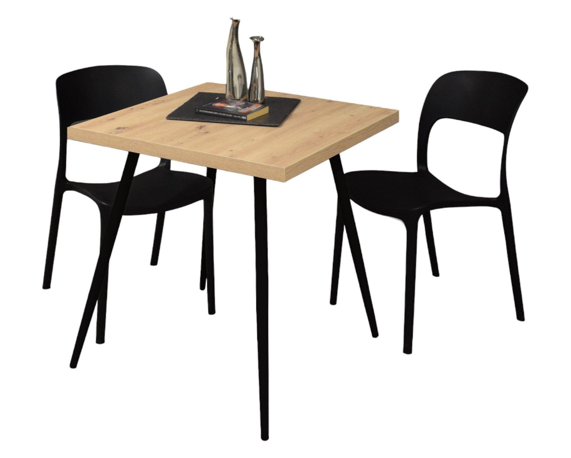 BARTISCH Ekaterina 70x70x75 schwarz matt/asteiche - Eiche Artisan, Metall (70/70/75cm) - 58aufmkessel