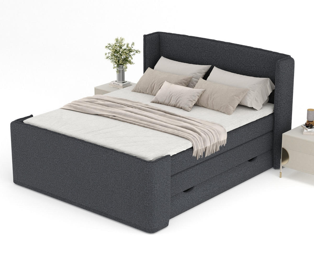 BOXSPRINGBETT Freeland Schwarz 140/200 cm mit Matratze und Topper - Schwarz, Holz/Holzwerkstoff (140/200cm) - Maison de Reve