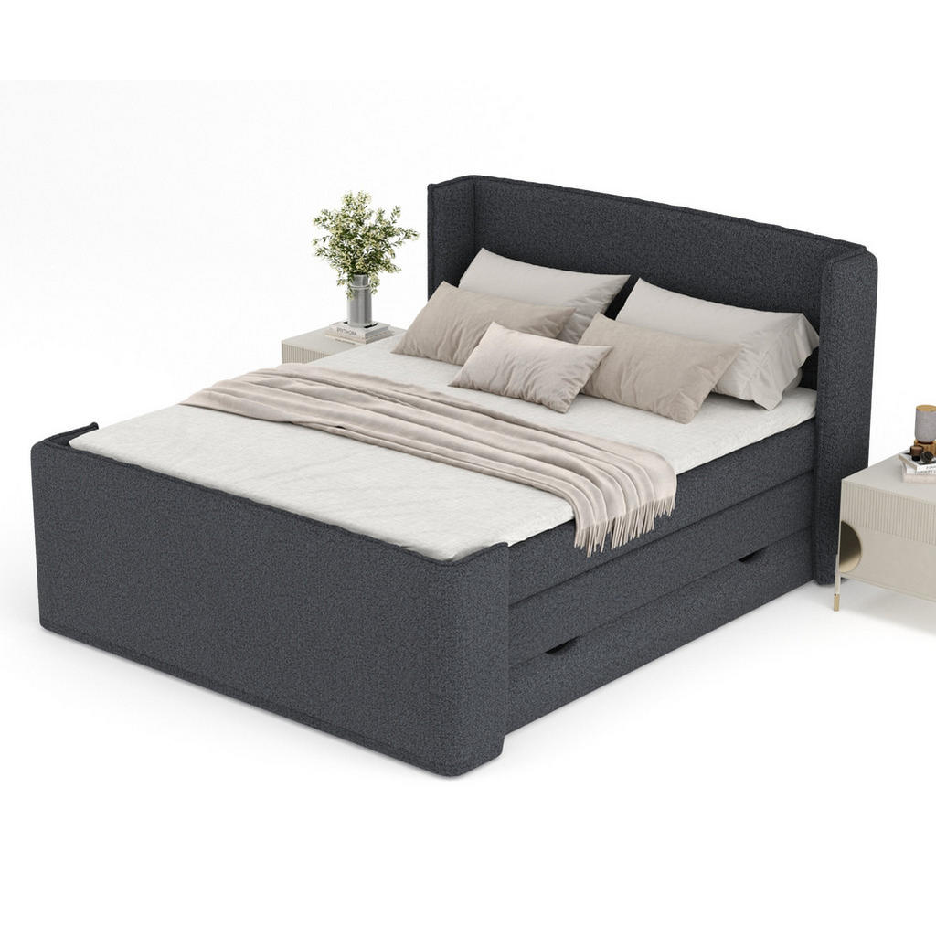 Thumbnail - Maison de Reve Boxspringbett, Schwarz, Textil, Buche, Kiefer, H3, Höhe ca. 37 cm, 180x200 cm, FSC 100%, Made in EU, Oeko...