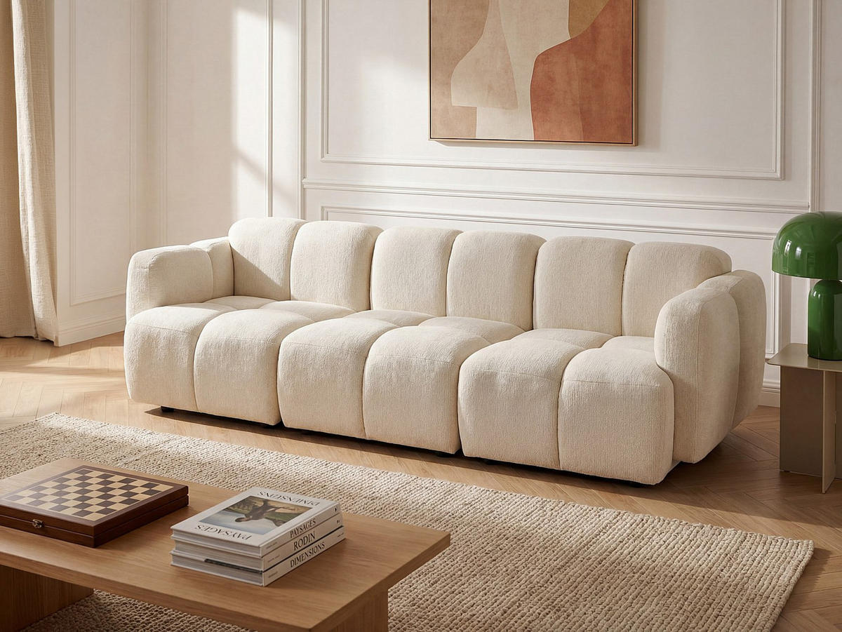 MODULIERBARES Sofa - 3 Personen - stoff - gebrochenes weiß Carlivi - Weiß, Holz/Textil (258/73/92cm) - Vente-Unique