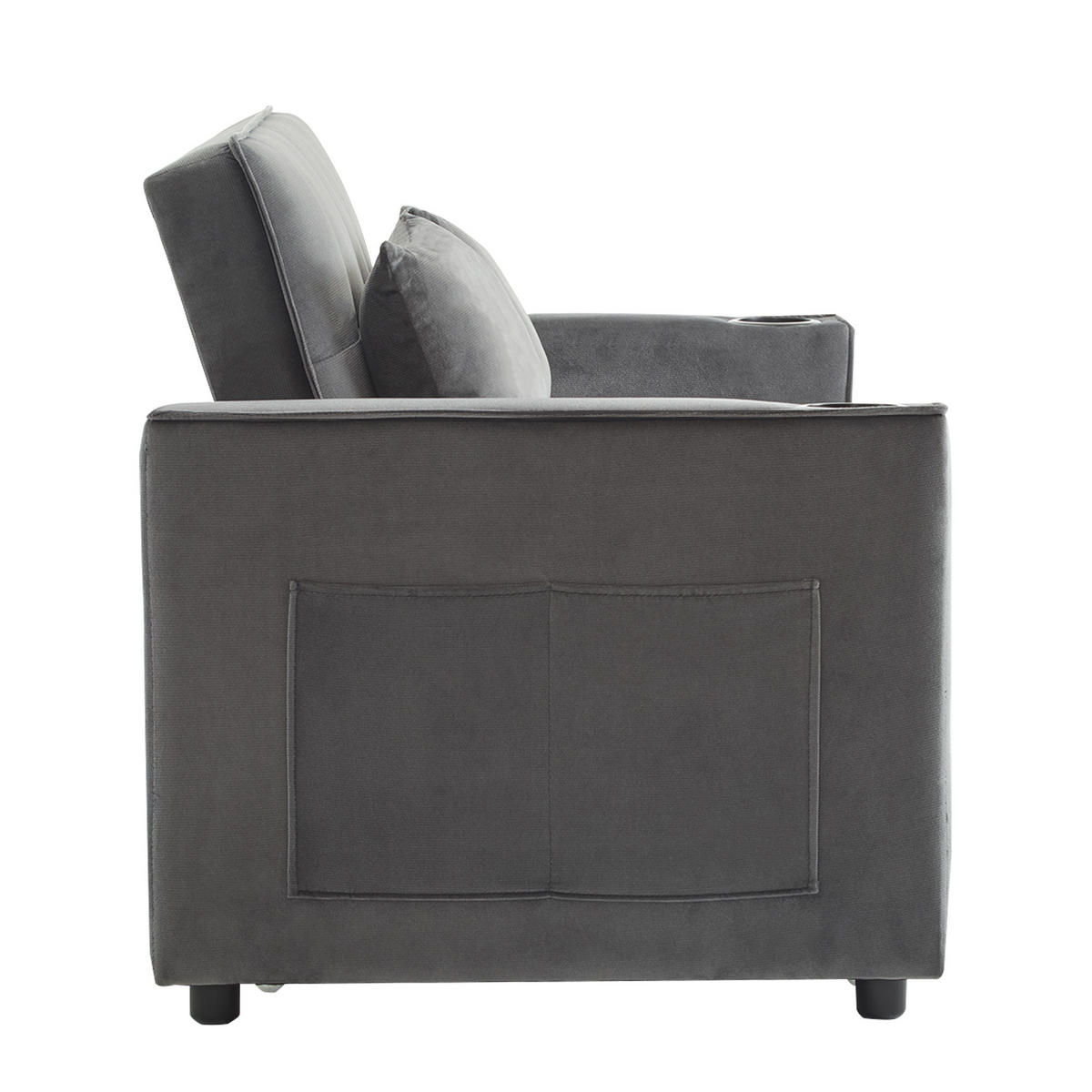 SCHLAFSOFA 137/76.5/83 cm Grau mit Schlaffunktion, Getränkehalter und Kissen - Grau, Textil (137/83/76.5cm) - Oxeza