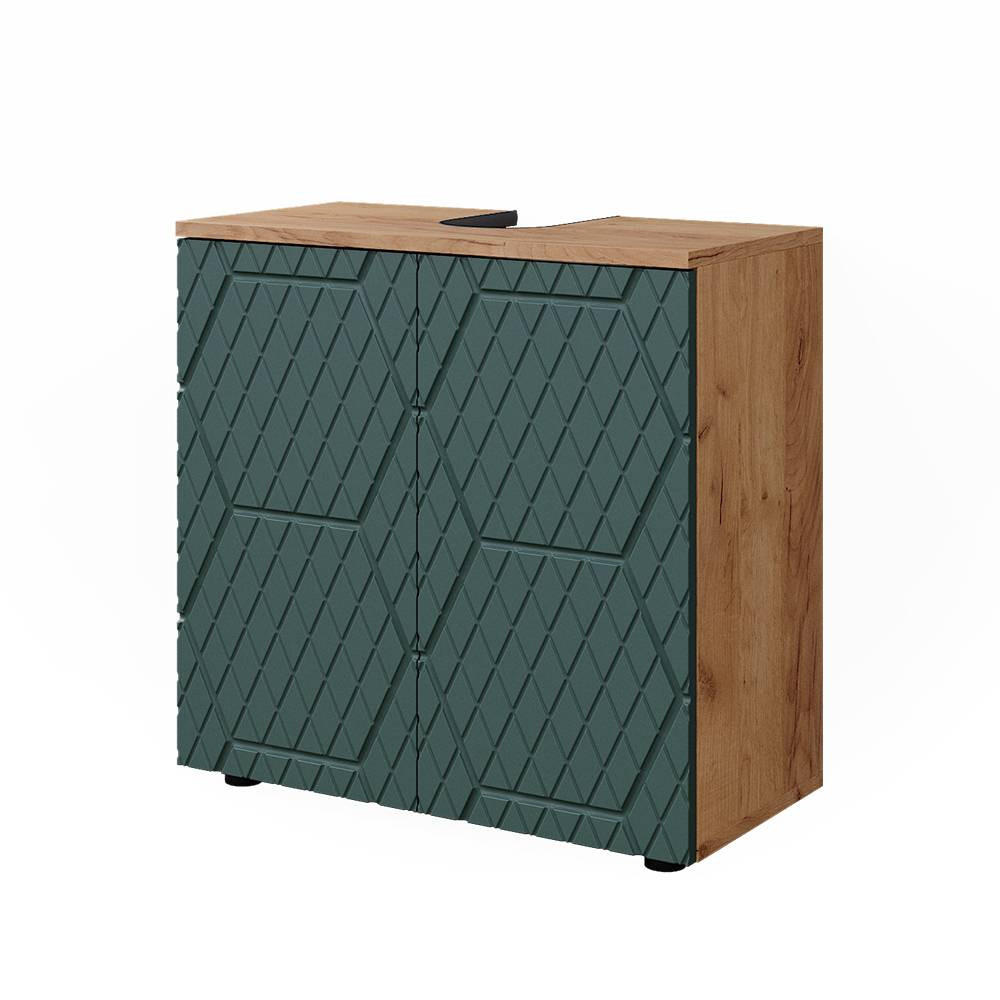 TVÄTTSTÄLLSUNDERSKÅP Irma Grön/Goldkraft Ek 60x59 cm Grön, Honungsek 59/60/30 cm
