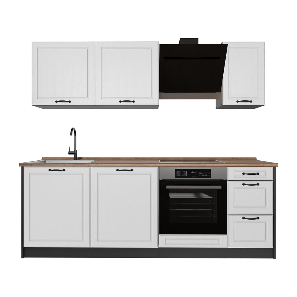 KUCHYNKA R-Line, Biely vidiecky dom/antracitová, 220 cm Goldkraft tammi työtaso - biela/antracitová, kompozitné drevo (220/81.6/60cm) - Vicco