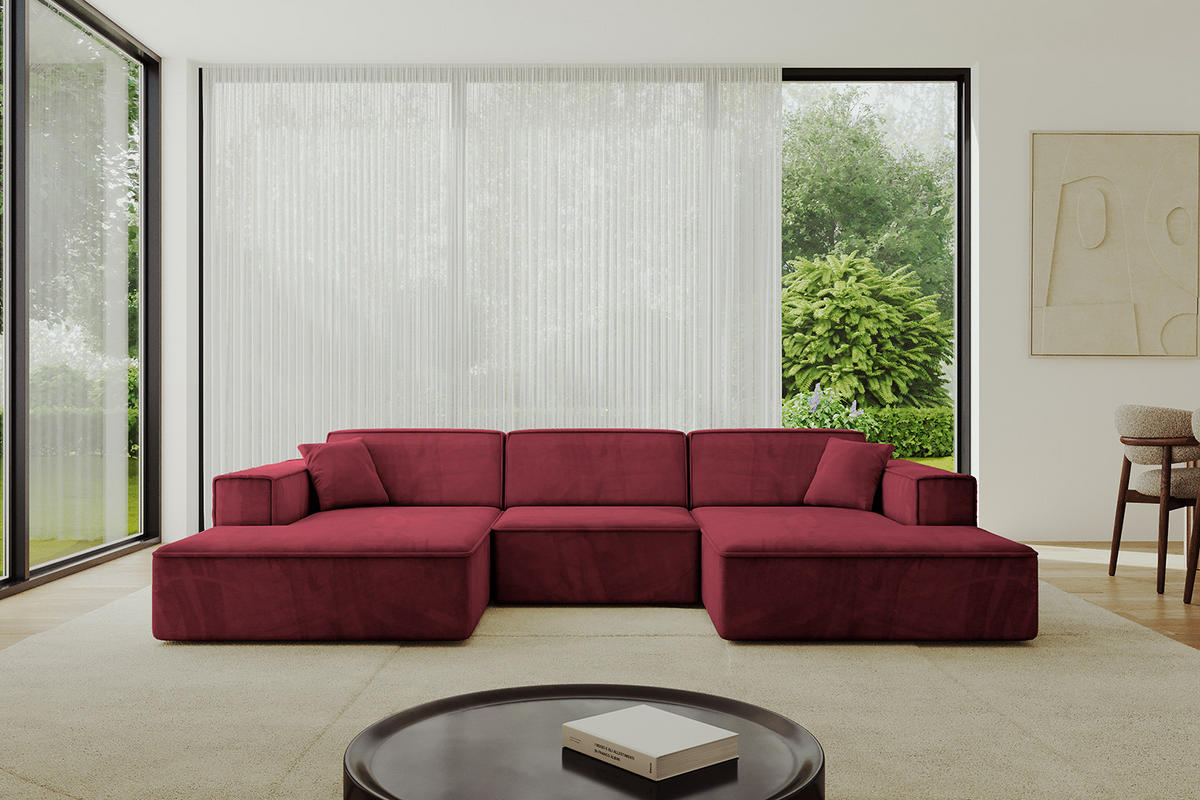 WOHNLANDSCHAFT IREA-U1-v4 - 297x165x72,5 cm Bordeauxrot - Bordeaux, Holzwerkstoff/Textil (297/72/165cm) - ALTDECOR
