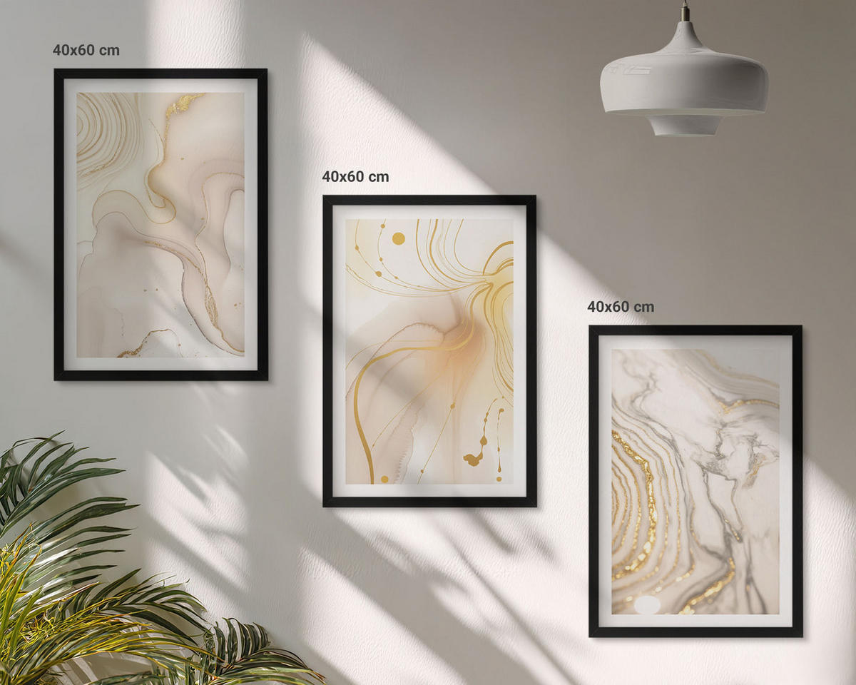 BILDER SET 3er Set - 40x60 cm Schwarzer Rahmen - Subtile abstrakte Muster - Schwarz, Kunststoff (40/60cm) - TULUP