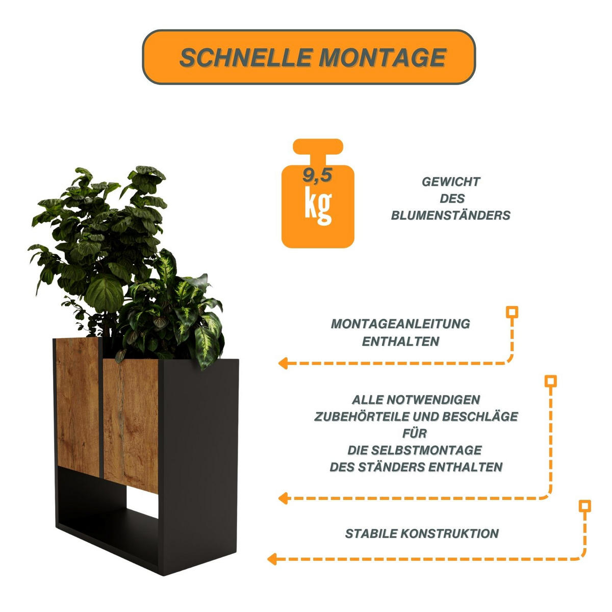 BLUMENKASTEN - Nussbaumfarben, Holzwerkstoff (23/50/44cm) - RAUMHIRSCH FURNITURE