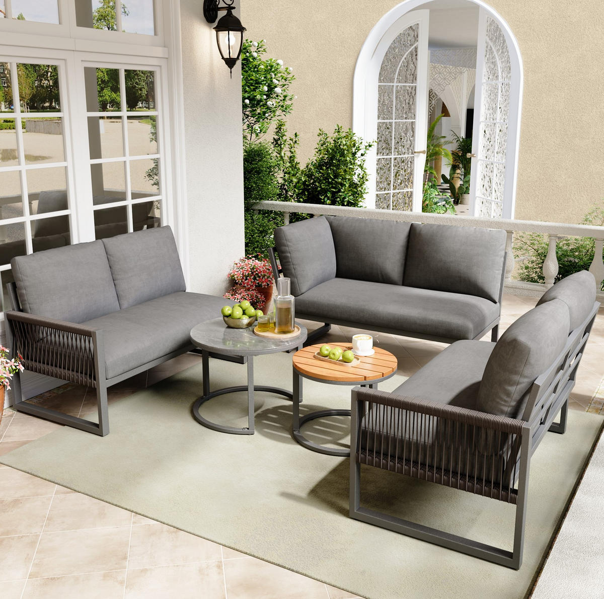 GARTENMÖBEL 123x68x86cm grau aus Metall und mit verstellbaren Füßen - Grau, Metall - Modfu