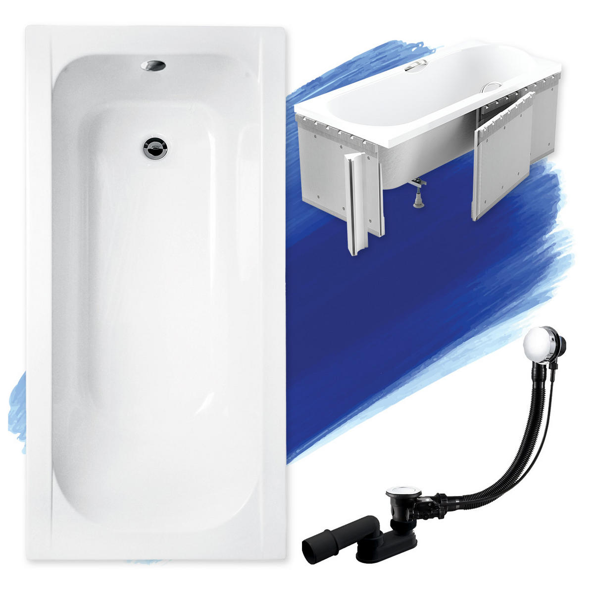 BADEWANNE Rechteck CONTINEA 140/70 mit Styro Ablauf Füße - Weiß, Kunststoff (70/55.5/140cm) - bad land