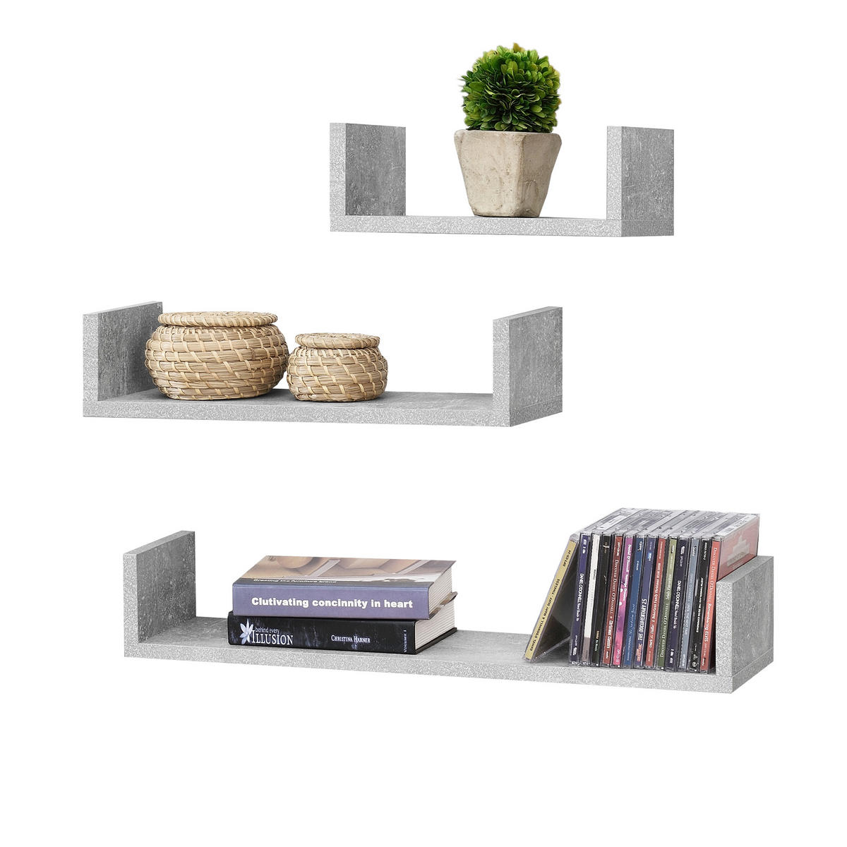WANDREGAL-SET 3 TLG. Vennesla - Grau, Holzwerkstoff (60/10/15cm) - [en.casa]