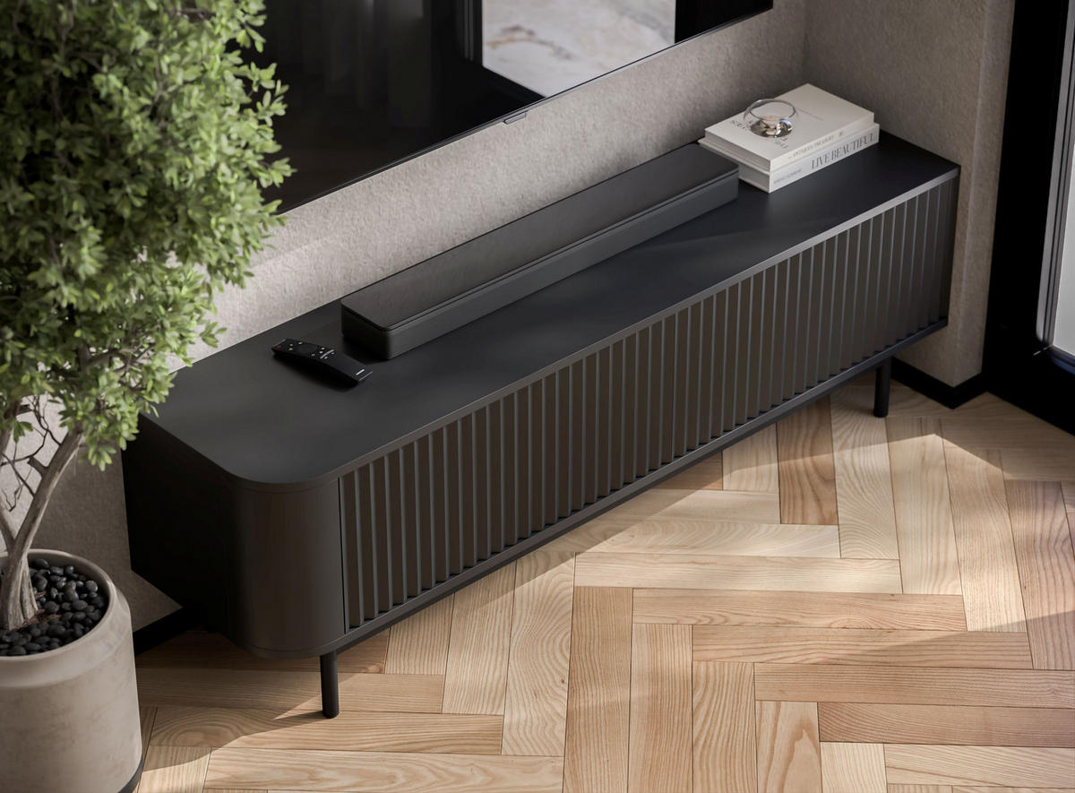 TV komoda Aurora matná čierna 140 cm s kovovým rámom - čierna, kov/kompozitné drevo (140/44/35cm) - Meble Lindner