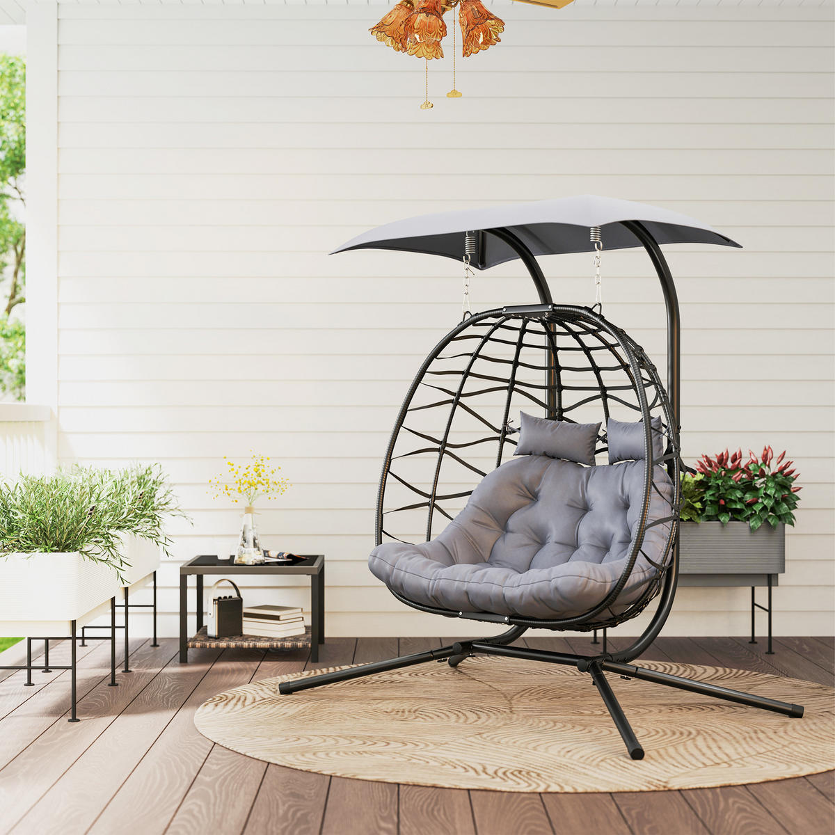 RATTAN-STUHL Dunkelgrau 170.0/100.0/185.0cm - Dunkelgrau, Metall (100/185/170cm)