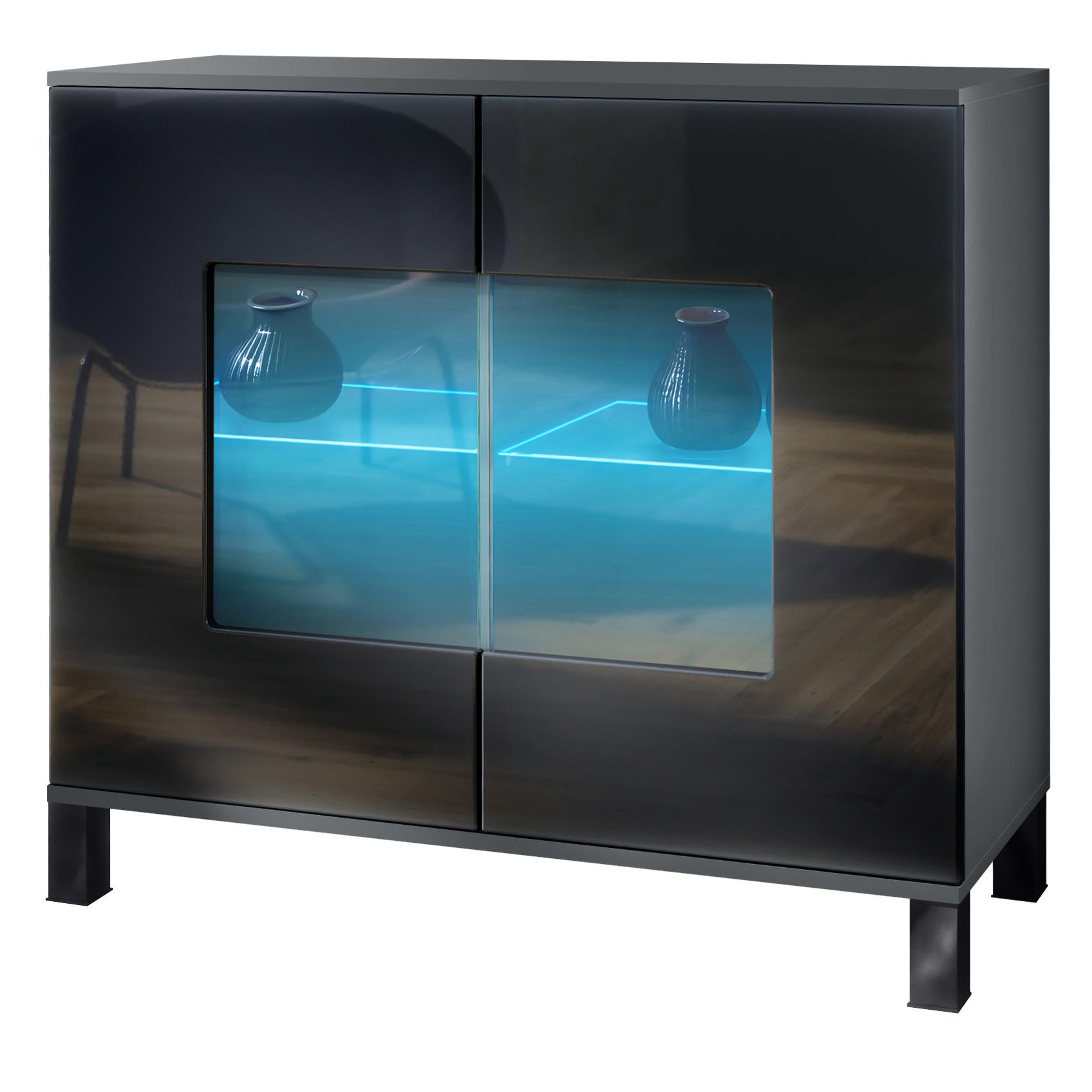 KOMMODE Grömitz Schwarz Hochglanz - Schwarz Hochglanz, Holzwerkstoff (92.5/84.5/35cm) - Vladon