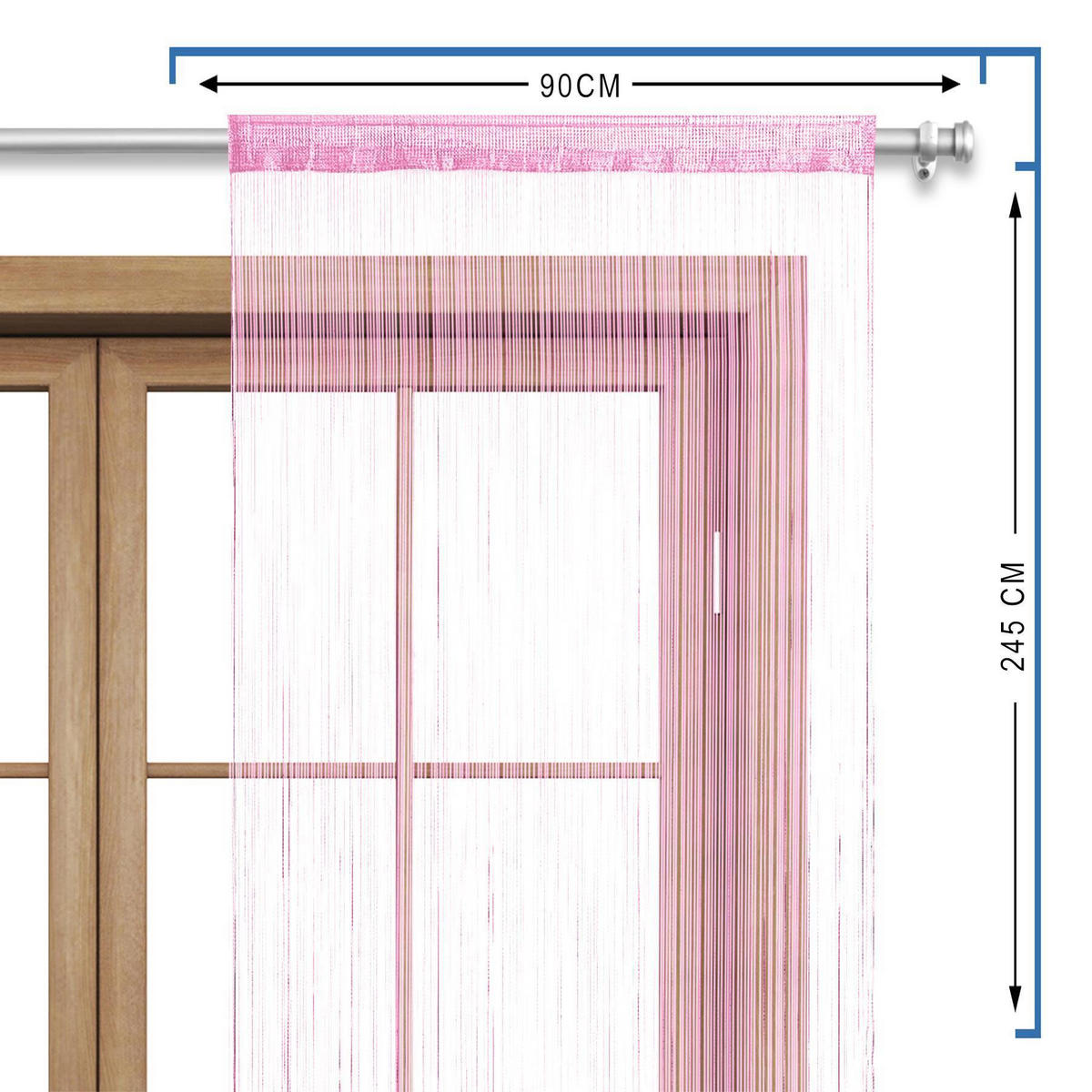 FADENVORHANG rosa 245/90 cm Stangendurchzug kürzbar - Pink, Textil (90/245/1cm) - wometo