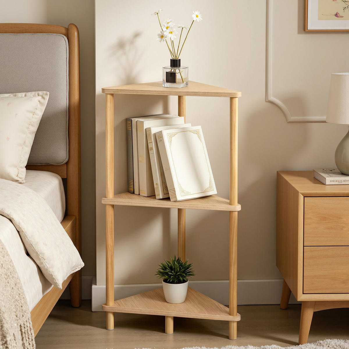 ECKREGAL mit 3 Ablagen - Alteiche, Holz (35/77.5/35cm) - Hometopia