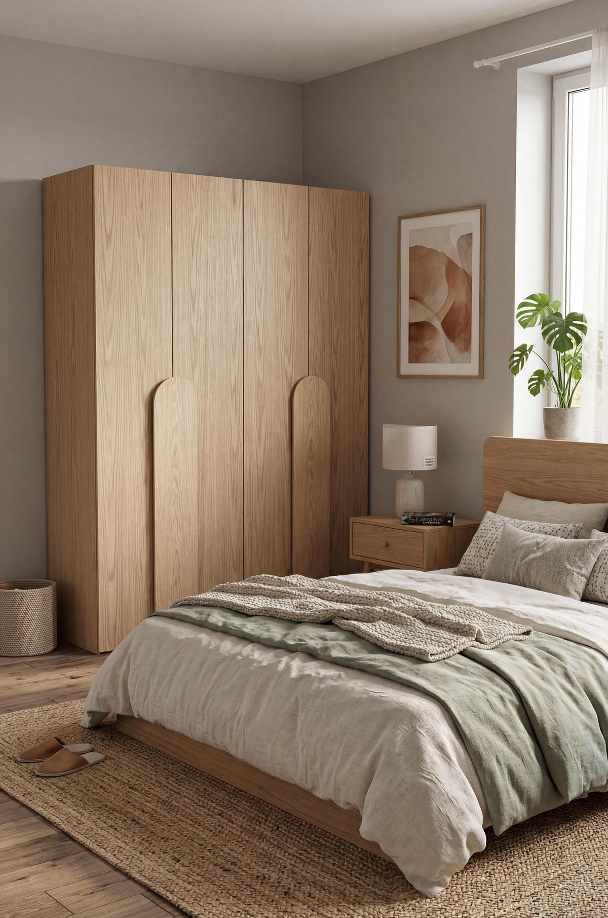 FALTTÜRENSCHRANK Omodeo 200 cm breit in Bookmatch-Eiche – mit WingLine-Falttüren - Eichefarben, Holzwerkstoff (200/240/58cm) - AX Living