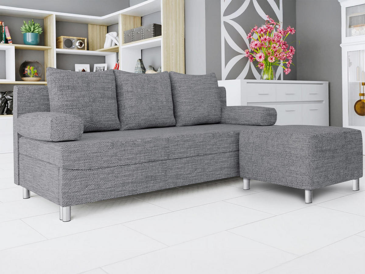 SCHLAFSOFA Dover mit Polsterhocker - Chromfarben/Hellgrau, Holz/Kunststoff (192/80cm) - MIRJAN24