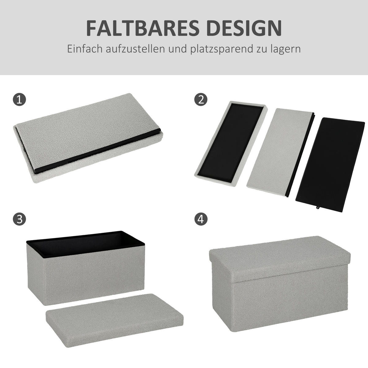 SITZBANK mit Stauraum, faltbar Polsterbank, Bettbank mit Samtoptik, Sitztruhe - Hellgrau, Textil (38/38/76cm) - HOMCOM