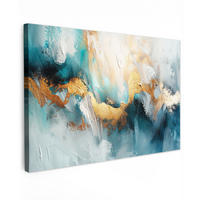 LEINWANDBILD Abstrakt - Kunst - Gold - Blau Wohnzimmer 120x80 cm - Petrol, Textil (120/80cm) - MuchoWow