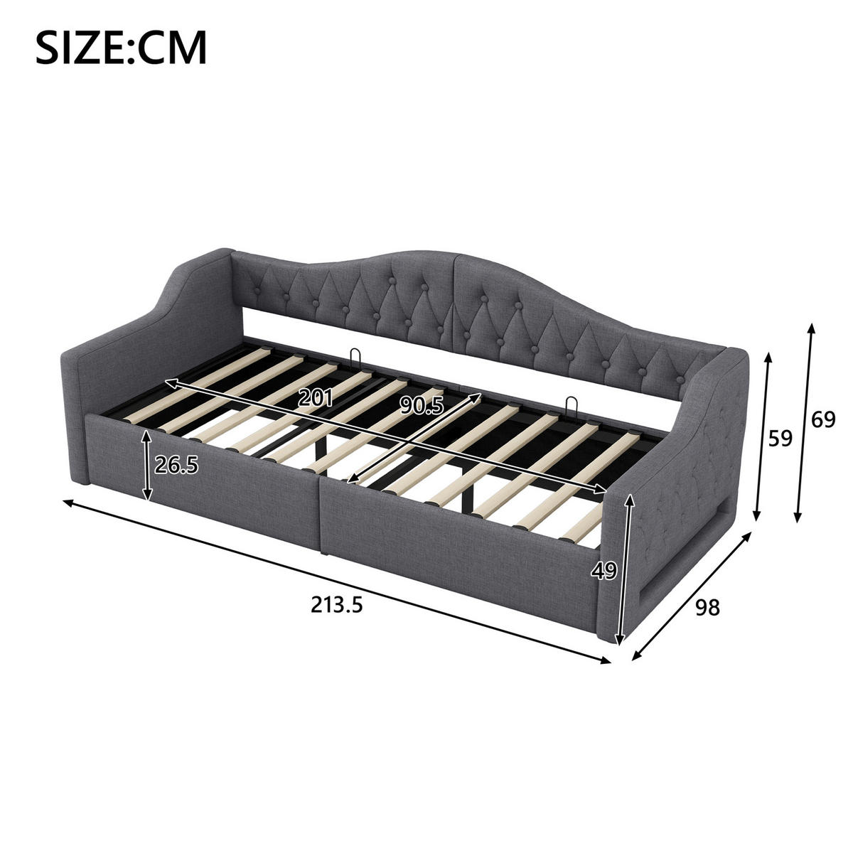 KREVET 90/200 cm s LED osvjetljenjem i prostorom za pohranu, siva - siva, drvni materijal (90/200cm) - Redom