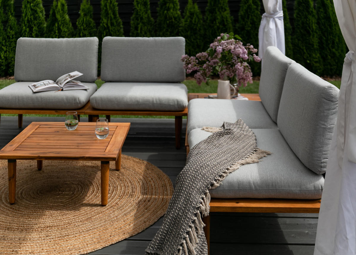 GARTENSET Campionna Grau aus Akazienholz - Grau, Holz/Textil - Selsey