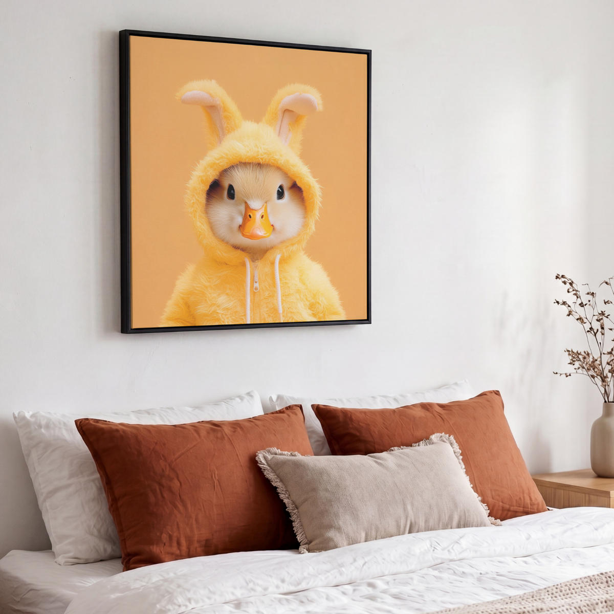 LEINWAND Bilder mit Rahmen - Osterhase - Kostüm - Ente - 50x50 - Gelb, Textil (50/50cm) - MuchoWow