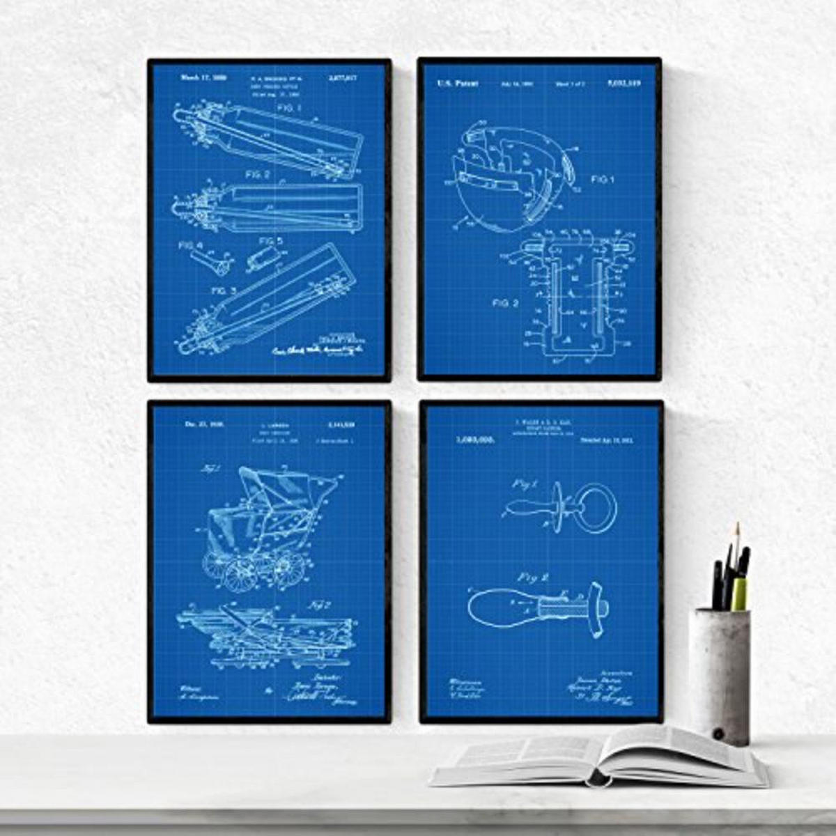 POSTER Set mit 4 BabyPatenten Blau A4 Rahmenlos - Klar, Papier (29.7/3cm) - Nacnic