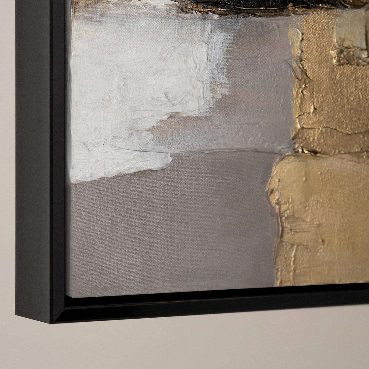 GEMÄLDE Goldene Fragmente II Schattenfugenrahmen Schwarz 140x100 cm - Schwarz, Holz (140/100cm) - YS-art gallery
