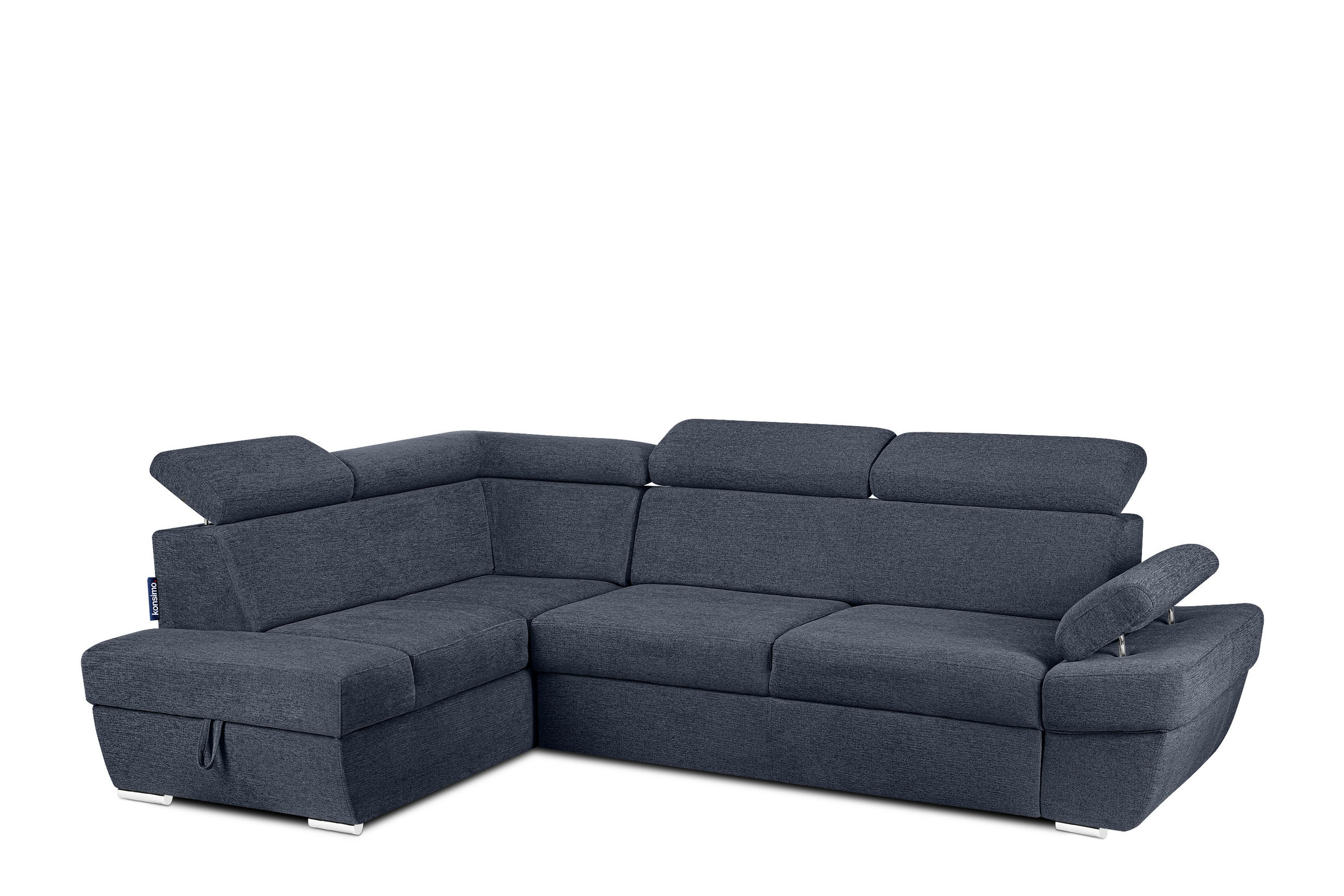 SCHLAFECKSOFA RATLO links 4/5-Sitzer mit Bettkasten, dunkelblau - Silberfarben/Dunkelblau, Textil (270/190cm) - KONSIMO®