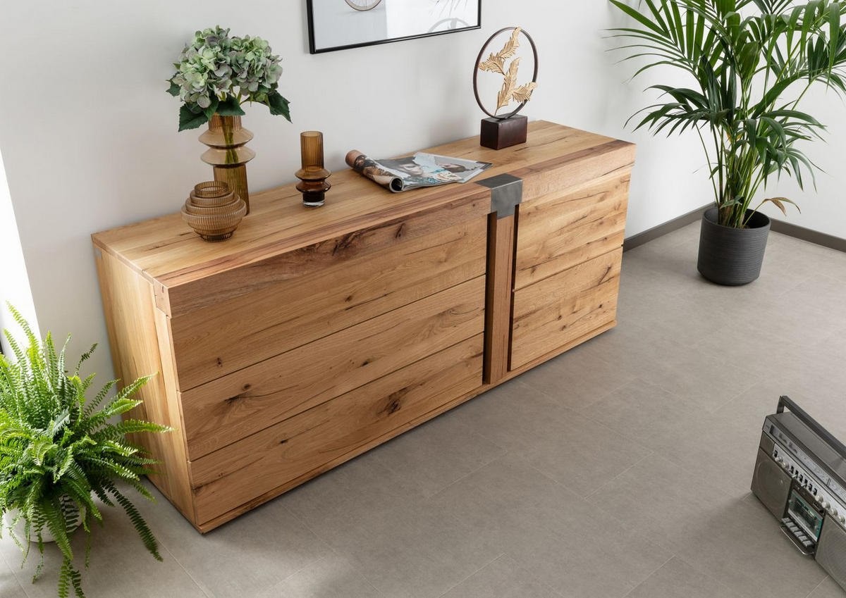 SIDEBOARD Wildeiche / Zerreiche 180x45x75 natur geölt NEW AMSTERDAM #11 - Braun, Holz (180/75/45cm) - Massivmoebel24
