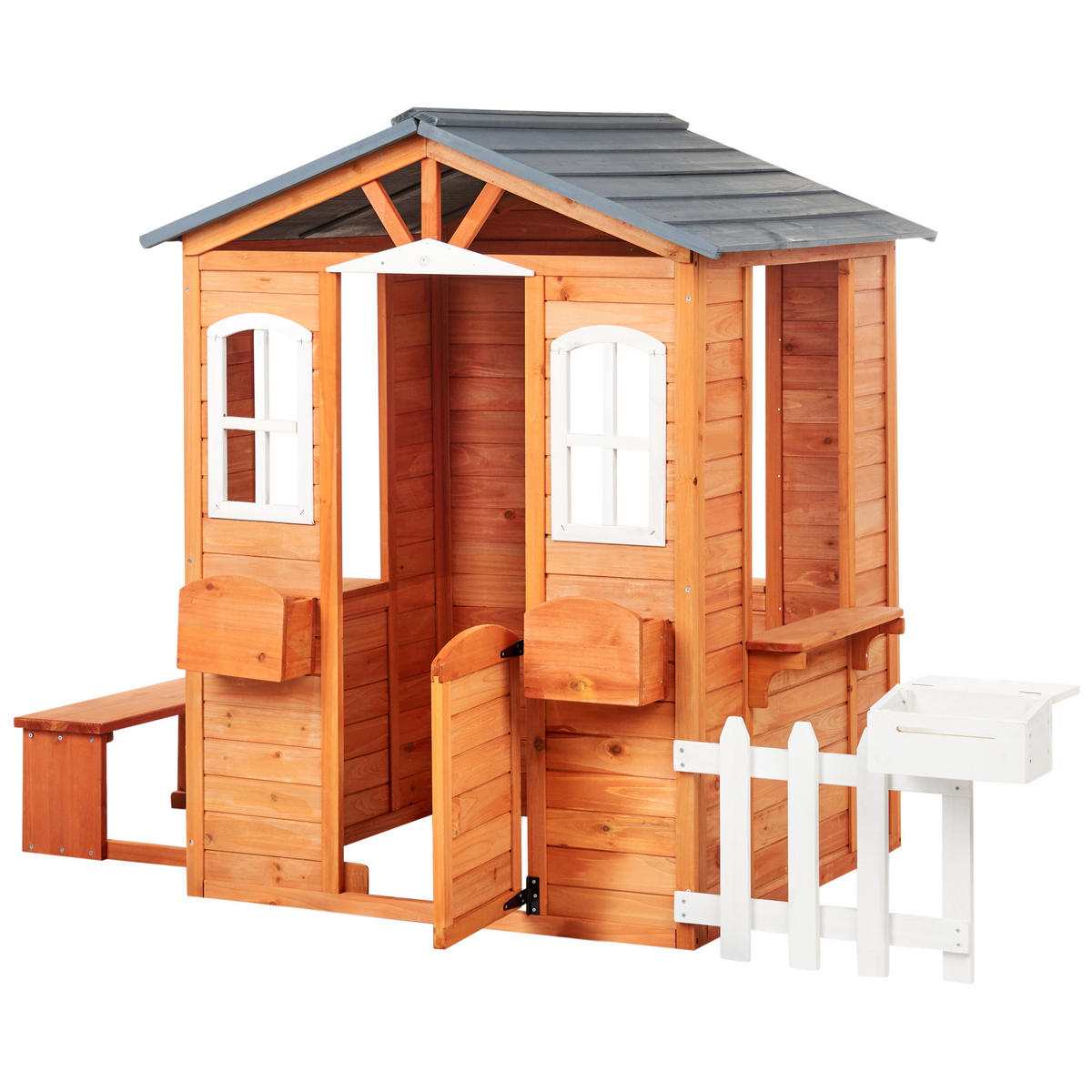 GARTENSPIELHAUS Heller Holzfarbton Ampeliko - Hellbraun/Weiß, Holz (212/142/120cm) - Beliani