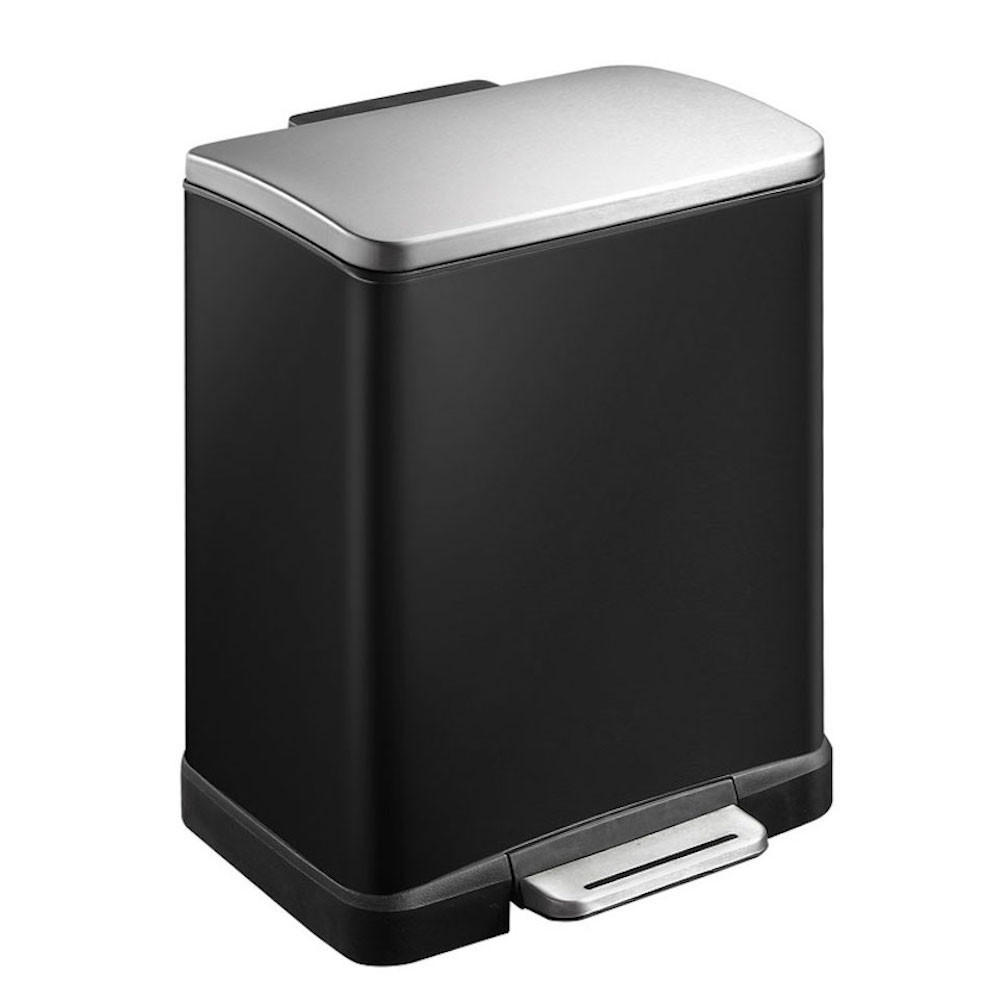 MÜLLEIMER Stilvoller Rechteckiger Mit Extra Breitem Pedal 12 Liter 36 x 29,6 x 26,4 cm Schwarz Deckel Edelstahl - Schwarz, Metall (29.6/36/26.4cm) - PROREGAL
