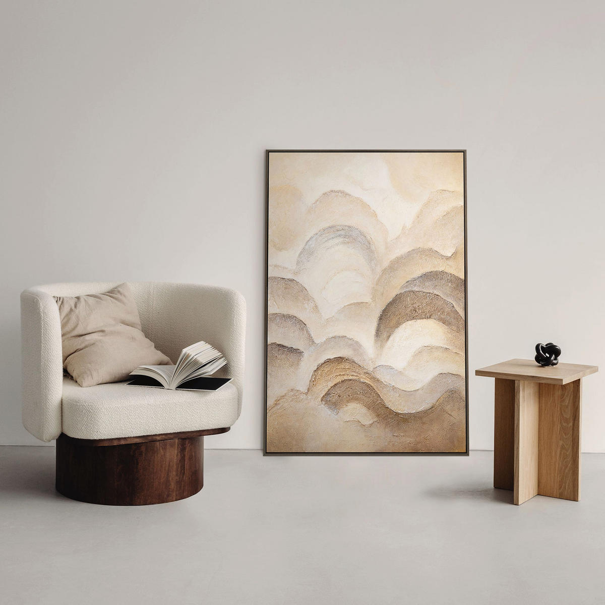 GEMÄLDE Horizontschichten Schattenfugenrahmen Beige 120x80 cm - Beige, Holz (120/80cm) - YS-art gallery