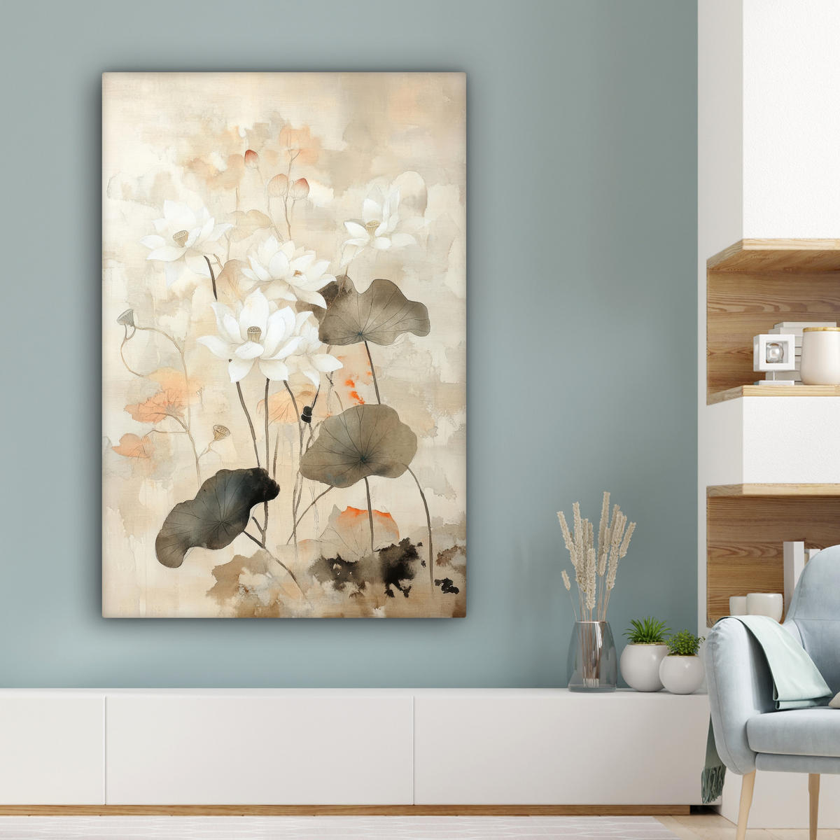 LEINWANDBILD Blumen - Japandi - Wabi sabi 90x140 cm - Sandfarben, Textil (90/140cm) - MuchoWow