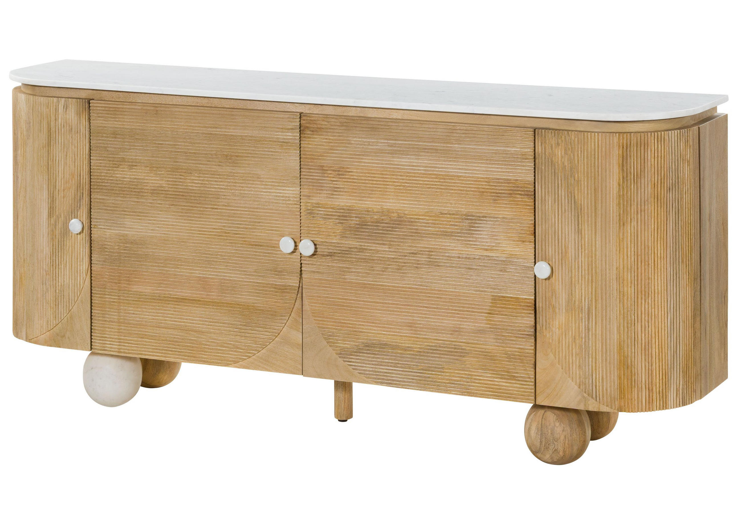 SIDEBOARD Mango 180x40x80 natur lackiert / Marmor weiß FLORENZ #121 - Braun, Holz (180/80/40cm) - Massivmoebel24