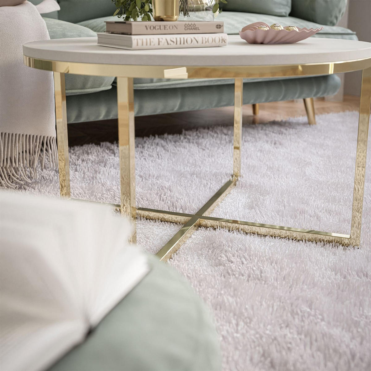 COUCHTISCH CIRI-X LEVANTO mit vergoldeter Basis - Goldfarben, Holzwerkstoff (70/70/45.6cm) - Lookway