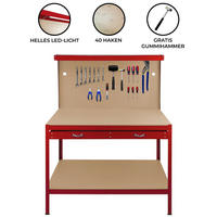 WERKBANK mit Lochwand, Schublade & Licht - Rot - Rot, Metall (120/155/60cm) - Monster Racking