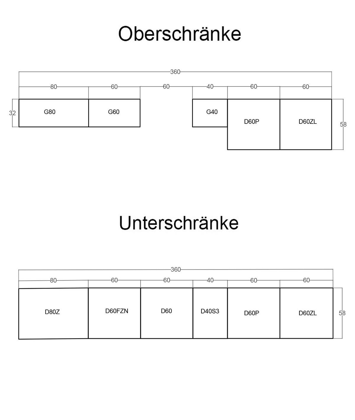 KÜCHENZEILE 360 cm - Velmora KÜ-AS-006 - in Weiß & Grau / Hochglanz - Weiß/Grau, Holz (360/212/58cm) - ROYAL24_MARKT