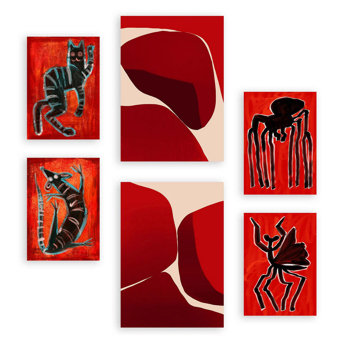 POSTER Set Mit 6 Gesteinte Kreaturen In Tiere Zusammenfassungen A3 & A4 Rahmenlos - Klar, Papier (29/3cm) - Nacnic