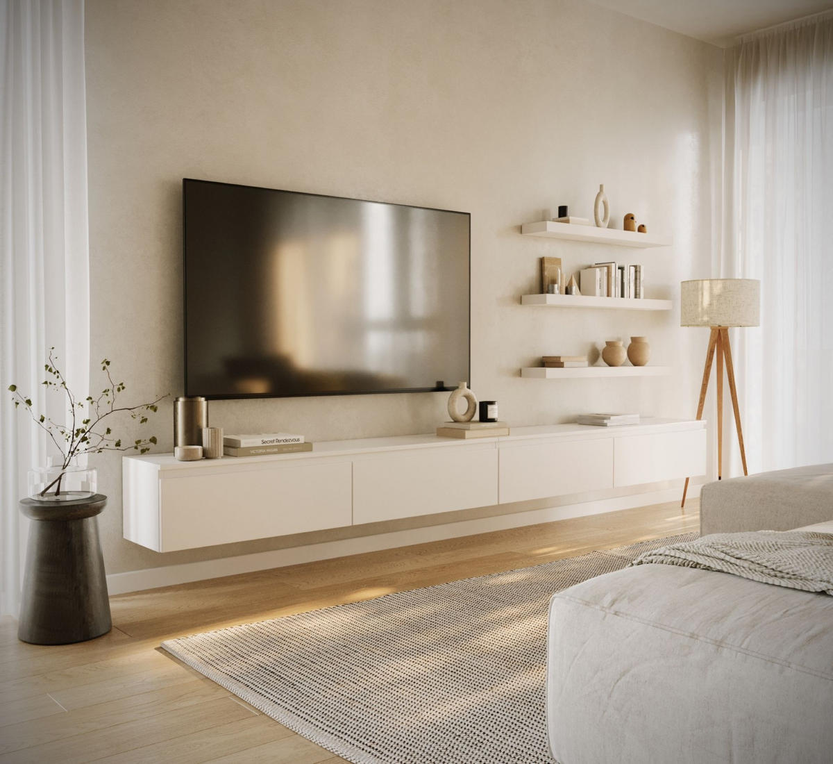 TV-LOWBOARD Bemmi hängend Weiß 300 cm - Weiß, Holzwerkstoff (300/28.4/31.8cm) - Selsey