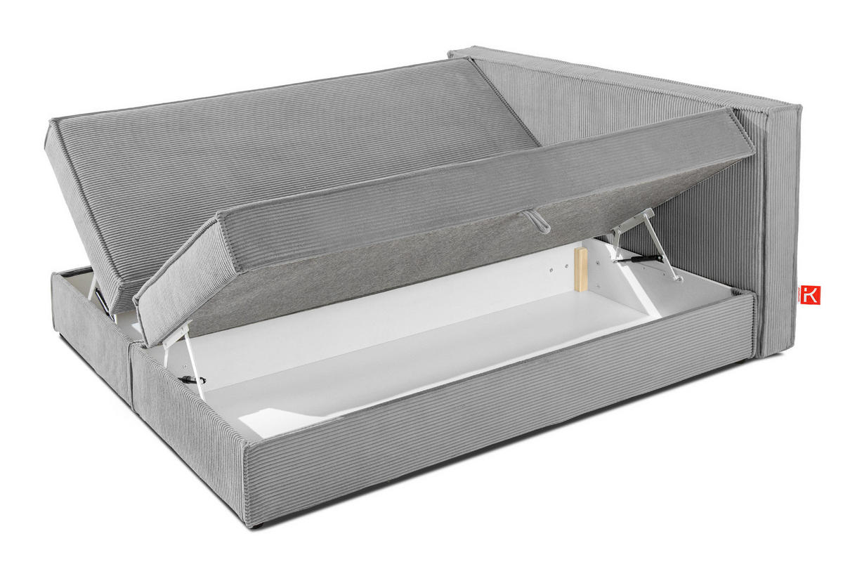 BOXSPRINGBETT ROTI mit Stauraum, hellgrau - Hellgrau/Schwarz, Holz/Holzwerkstoff (160/200cm) - KONSIMO®