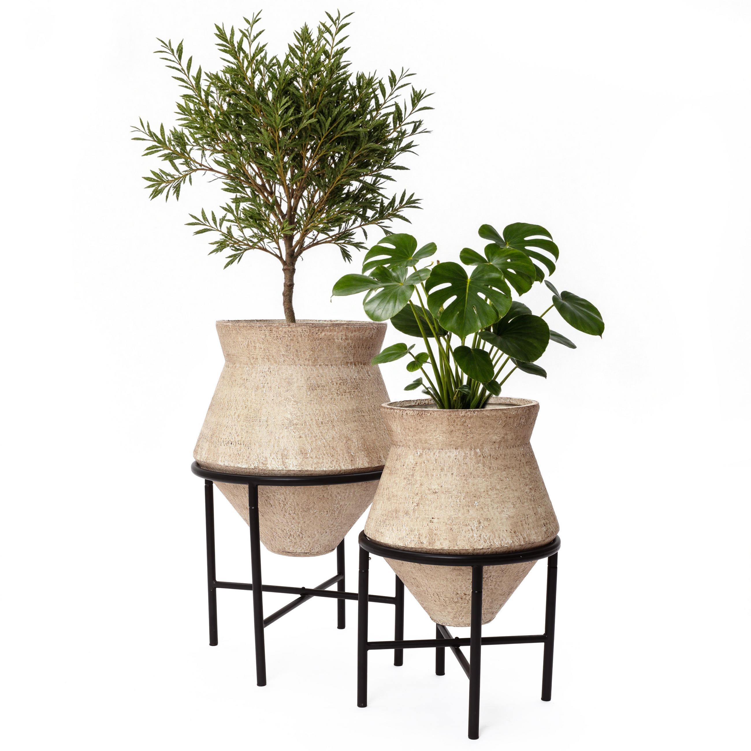 BLUMENTOPF Set 2er aus Eisen, Durchmesser 31&25 cm - Hellbraun, Metall (40/62/40cm)