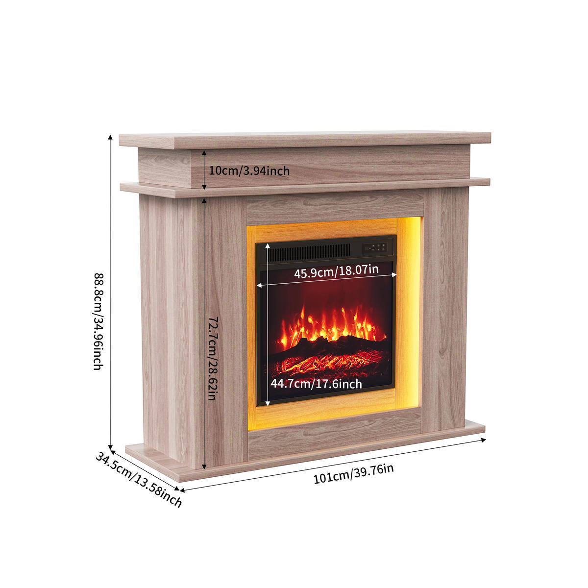 ELEKTROKAMIN, Eiche, mit Möbel, LED multicolor, 3D Flammen, Helligkeit & Farbregelung - Eichefarben, Holz (101/88.8/34.5cm) - EuroLiving