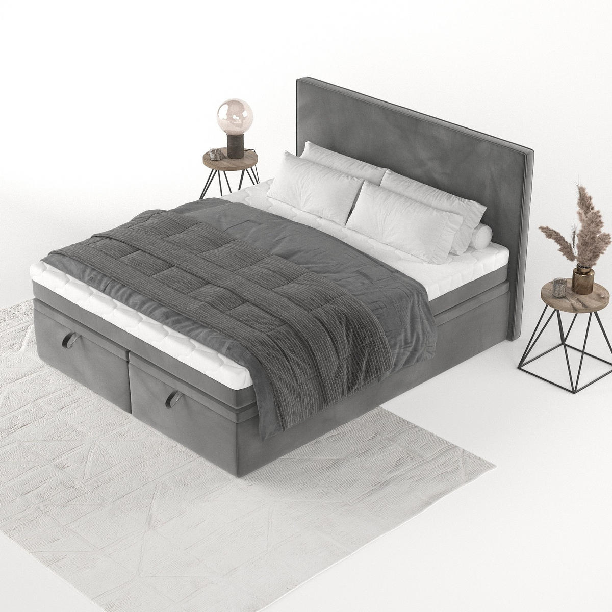 BOXBETT Zalla 180/200 cm Grau im Kronos Stoff - Schwarz/Grau, Holz/Holzwerkstoff (180/200cm) - AltaBeds