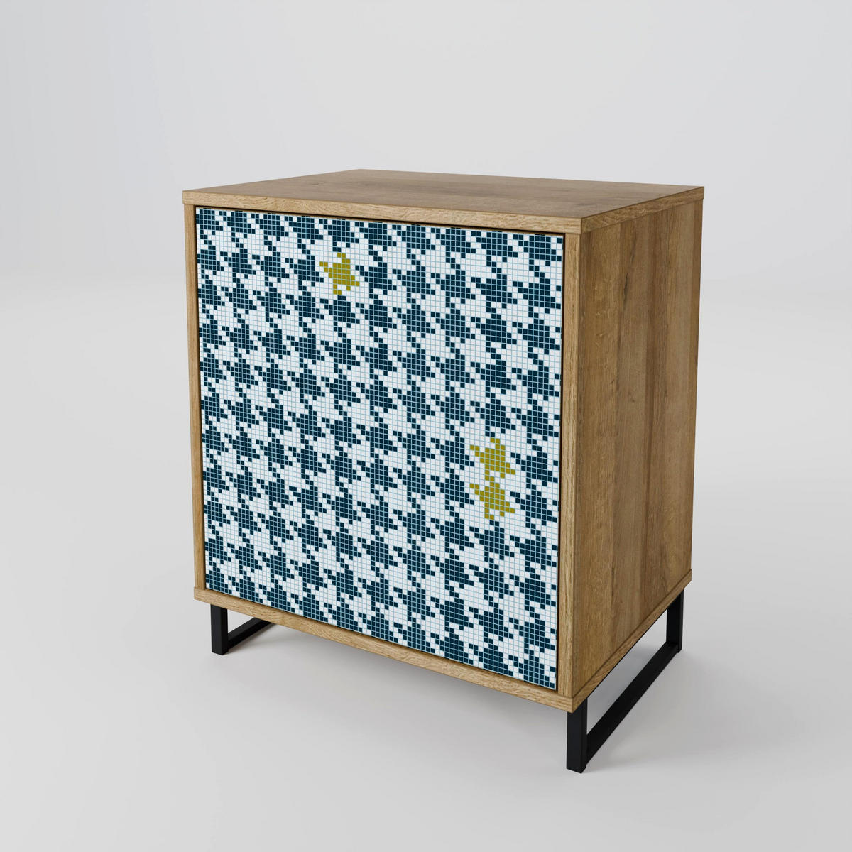 SIDEBOARD OUT OF CONTEXT, Eichefarben, 57,5x42x70,5 cm, Schwarze Metall-Sternfüße - Eichefarben/Multicolor, Holzwerkstoff/Metall (57.5/70.5/42cm) - SpaceRebels