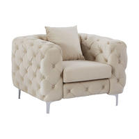 CHESTERFIELD-SESSEL - Samt - Beige - EDWINA - Beige, Textil (106/76/91cm) - Vente-Unique