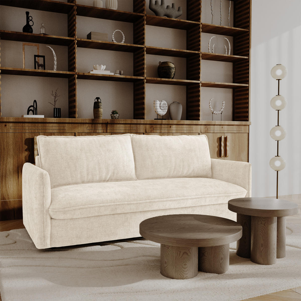 SCHLAFSOFA Express AVA Geprägter Samt Creme 178cm - Creme, Textil (178/78/100cm) - Premium Interiors