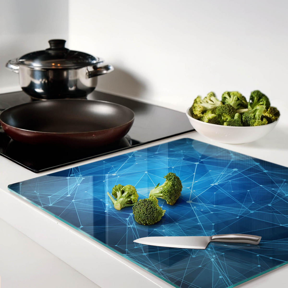 GLASPLATTE 60x52 cm Blaue Linien - Blau, Glas (60/0.4/52cm) - TULUP