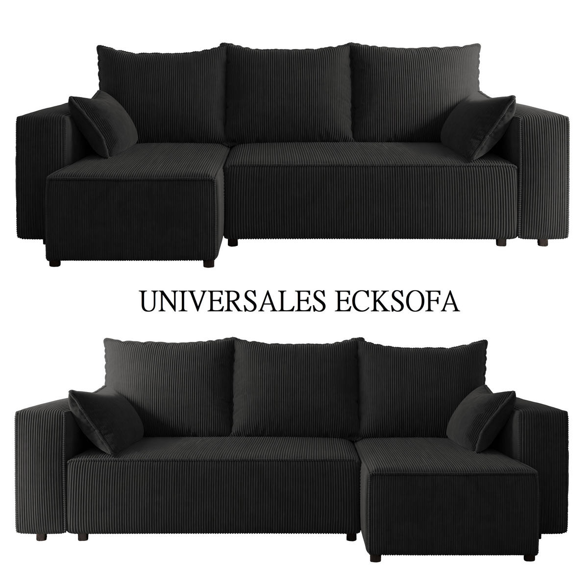 ECKSOFA Tobi mit Bettkasten und Schlaffunktion, L-Form, Cordstoff, Universal - Anthrazit, Holzwerkstoff (246/145cm) - 4ALL HOME
