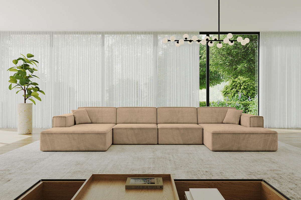 WOHNLANDSCHAFT IREA-U2-v4 - 388x171x79 cm Beige - Beige, Holzwerkstoff/Textil (388/79/171cm) - ALTDECOR